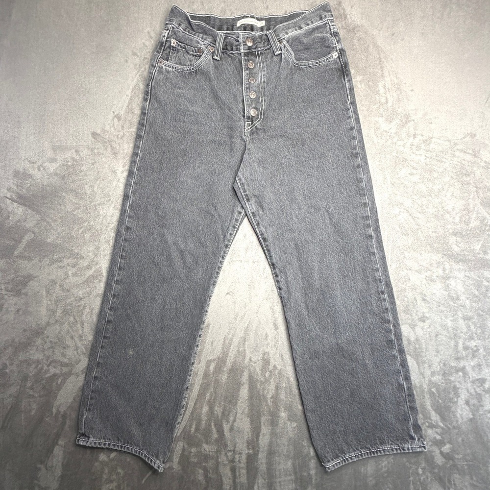 Levi's Ribcage Straight Ankle Jeans Womens 29 Gray High Rise Button Fly Denim